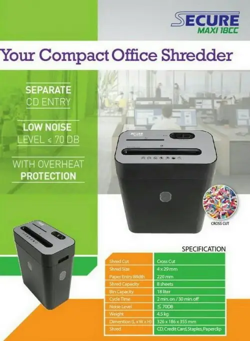 Penghancur Kertas Paper Shredder SECURE Maxi 18 CC